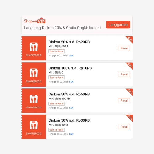 Voucher ShopeeFood 50% & 100%